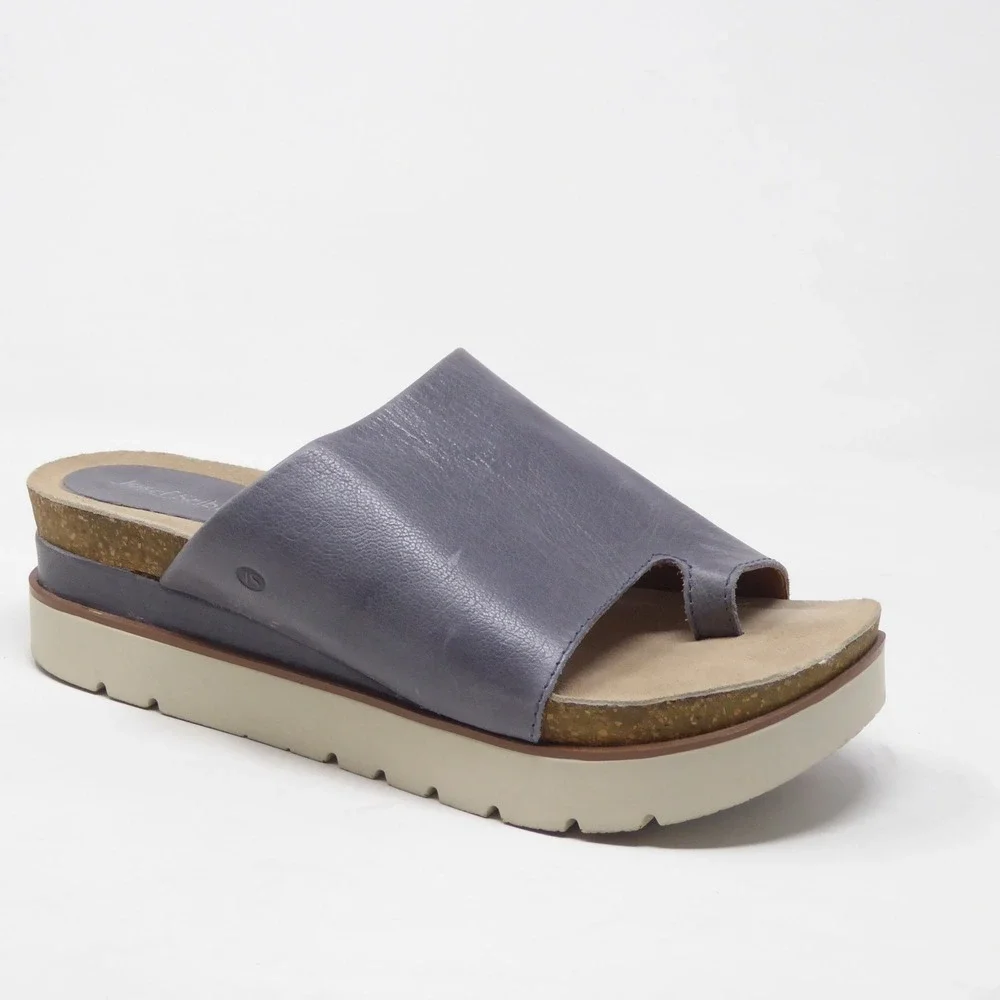 Josef Seibel Clea 06 Women Sandals Blue Leather Platform Toe Loop 40 / 9.5